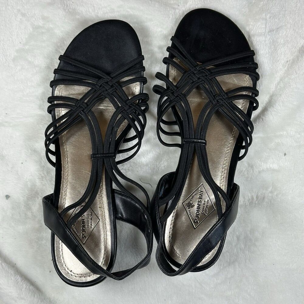 St Johns Bay Womens Size 8M Black Strappy Comfort Sandals Slingback Casual